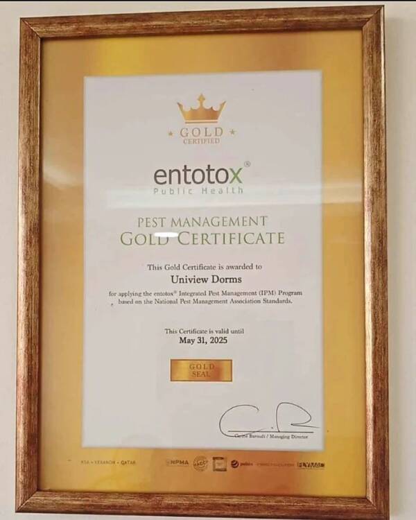 Pest management gold certificate - Entotox Public Health